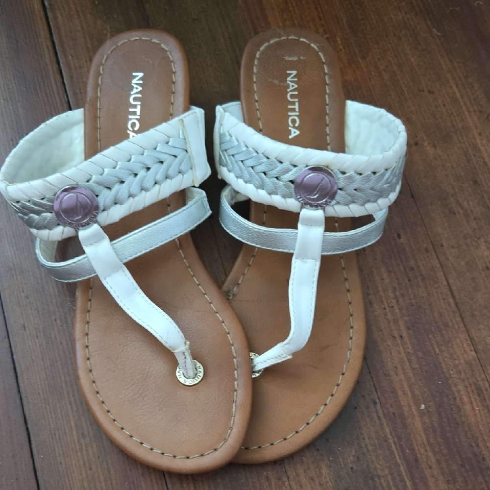 Nautica White and Tan Sandals with Braided Straps